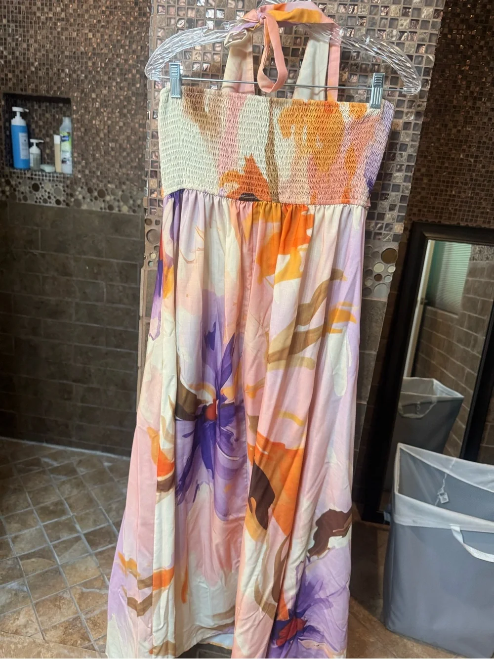 Petal & Pup Pastel Floral Draped Panel in Orange, Lilac & Cream